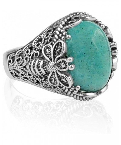 925 Sterling Silver Filigree Art Queen Bee Detailed Women Statement Ring with Gemstone, Gift Boxed Amazonite $32.50 Rings