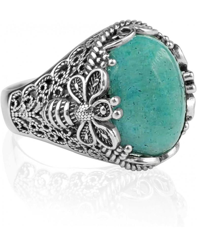 925 Sterling Silver Filigree Art Queen Bee Detailed Women Statement Ring with Gemstone, Gift Boxed Amazonite $32.50 Rings