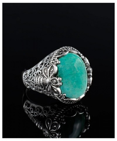 925 Sterling Silver Filigree Art Queen Bee Detailed Women Statement Ring with Gemstone, Gift Boxed Amazonite $32.50 Rings