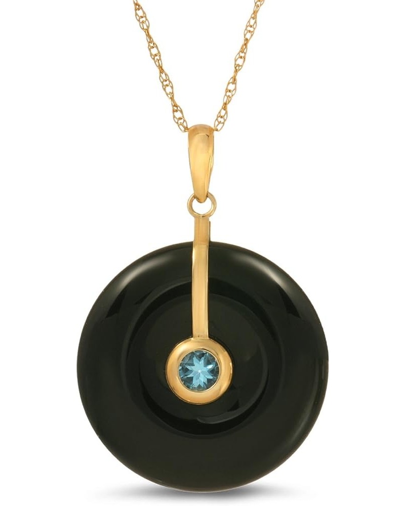 14K Yellow Gold 21mm Round Jade Pendant Necklace with Gemstone 17 Black $77.94 Necklaces