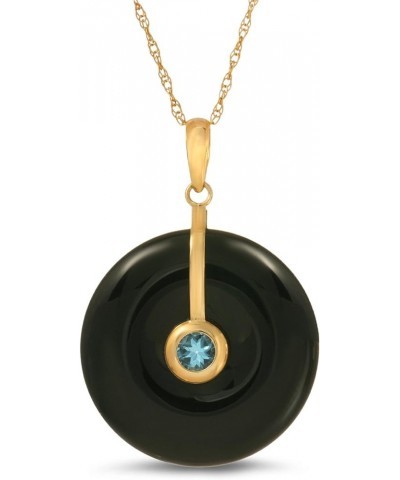 14K Yellow Gold 21mm Round Jade Pendant Necklace with Gemstone 17 Black $77.94 Necklaces