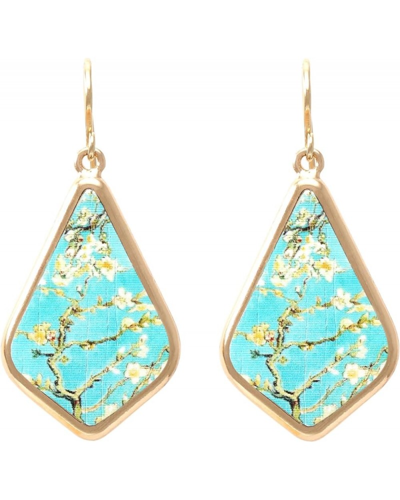 Natural Inspired Print Design on Recylcled wood Rhombus Dangle Drop Earrings for Women VAN GOGH $8.24 Earrings