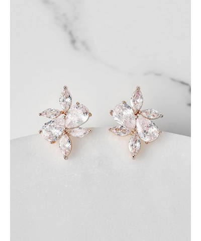 Marquise Wedding Earrings for Brides, Bridesmaids, Cubic Zirconia Bridal Earrings, Rhinestone Cluster Stud Earrings for Women...