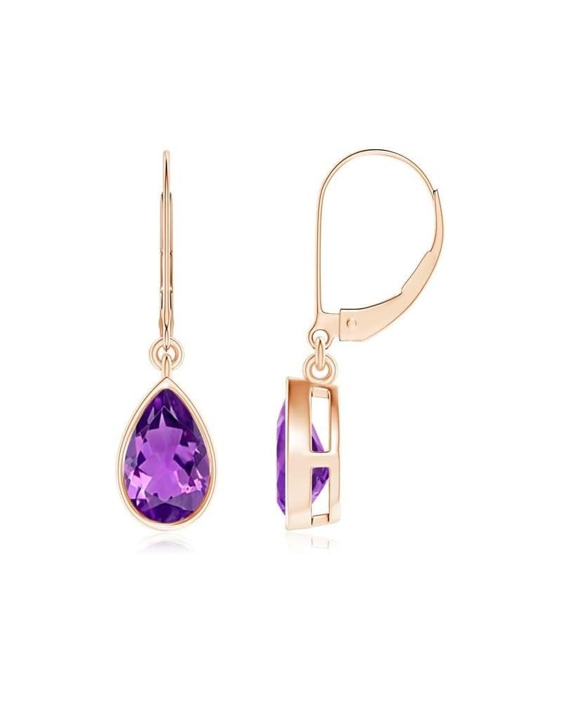 Natural Amethyst Drop Earrings for Women Girls in 14K Solid Gold/Platinum | February Birthstone Jewelry Gift for Her | Birthd...