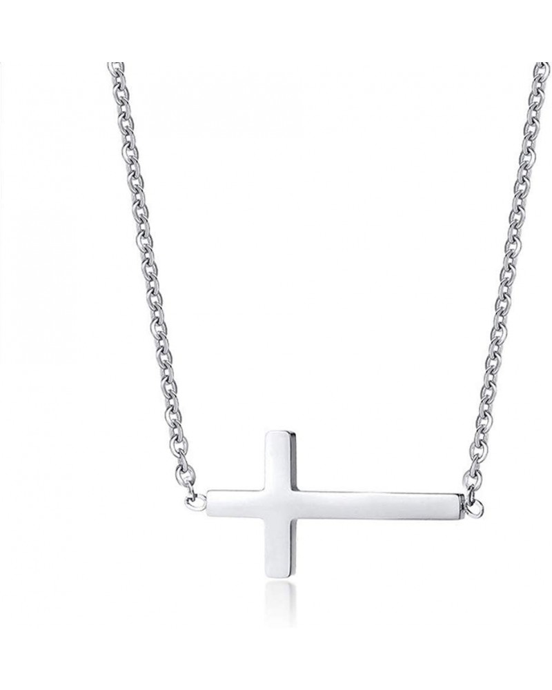 18K Gold Plated Stainless Steel Sideways Cross Necklace Small Simple Cross Pendant Necklace Delicate Christian Necklace for W...