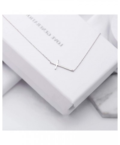 18K Gold Plated Stainless Steel Sideways Cross Necklace Small Simple Cross Pendant Necklace Delicate Christian Necklace for W...