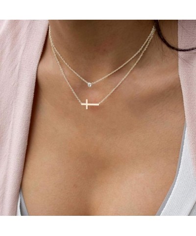 18K Gold Plated Stainless Steel Sideways Cross Necklace Small Simple Cross Pendant Necklace Delicate Christian Necklace for W...