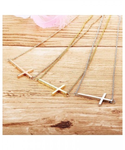 18K Gold Plated Stainless Steel Sideways Cross Necklace Small Simple Cross Pendant Necklace Delicate Christian Necklace for W...