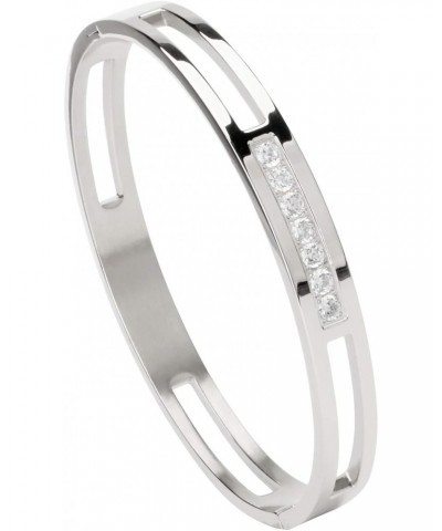 8mm Silver Color Bangle Hollow Stainless Steel with Rhinestone Bracelets 6.7 Inches $9.68 Bracelets