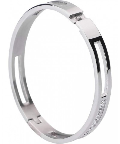 8mm Silver Color Bangle Hollow Stainless Steel with Rhinestone Bracelets 6.7 Inches $9.68 Bracelets