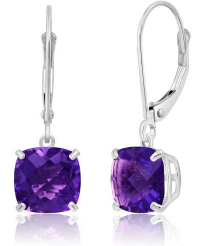 14k White or Yellow Gold Cushion Cut Gemstone Dangle Earrings for Women with 8mm Birthstones White Gold Amethyst $71.30 Earrings