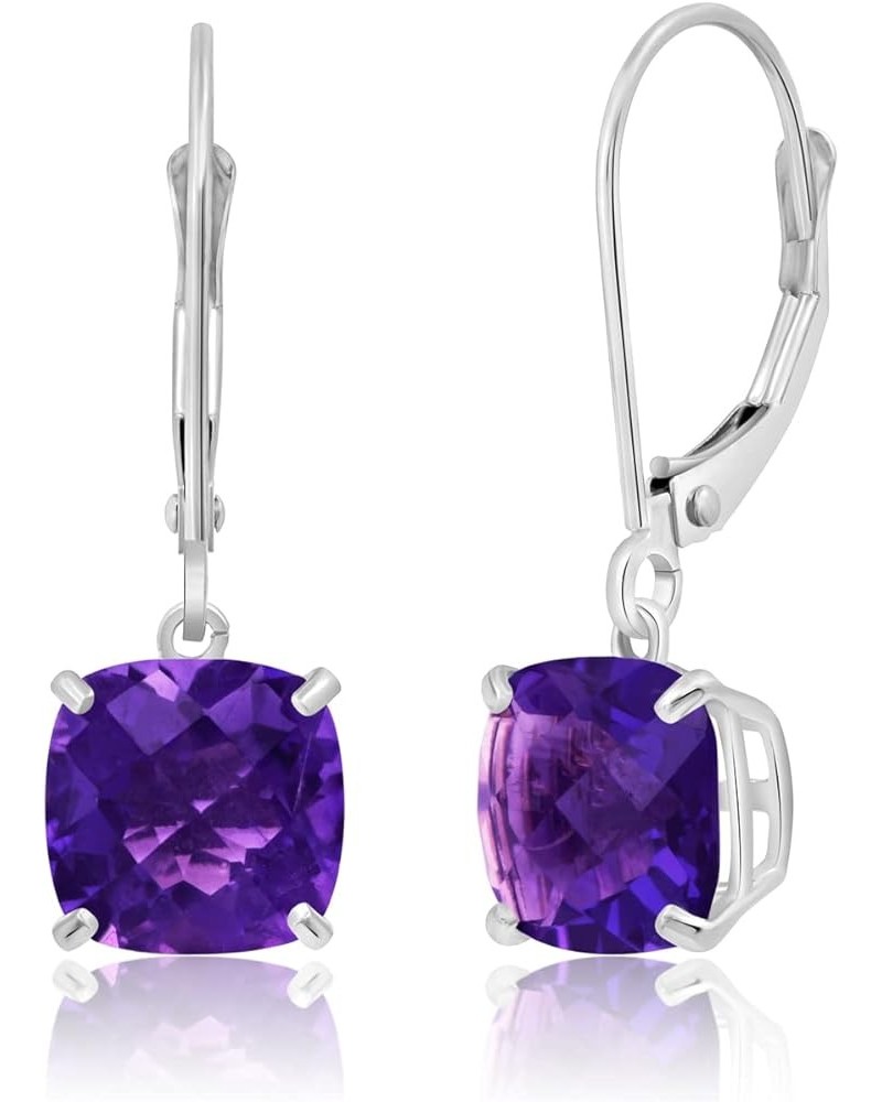 14k White or Yellow Gold Cushion Cut Gemstone Dangle Earrings for Women with 8mm Birthstones White Gold Amethyst $71.30 Earrings