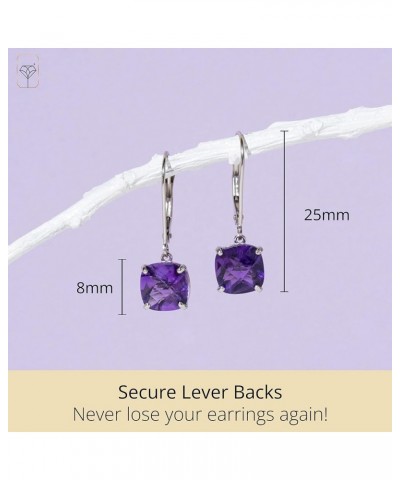 14k White or Yellow Gold Cushion Cut Gemstone Dangle Earrings for Women with 8mm Birthstones White Gold Amethyst $71.30 Earrings