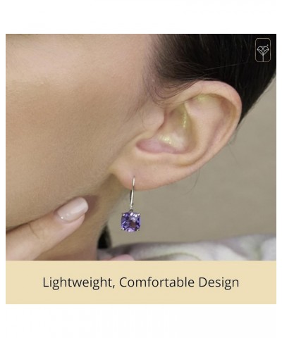 14k White or Yellow Gold Cushion Cut Gemstone Dangle Earrings for Women with 8mm Birthstones White Gold Amethyst $71.30 Earrings