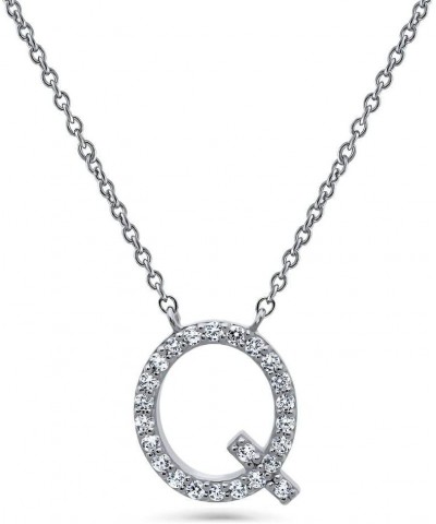 Sterling Silver Initial Letter Cubic Zirconia CZ Pendant Necklace for Women, Rhodium Plated Letter Q $24.00 Necklaces