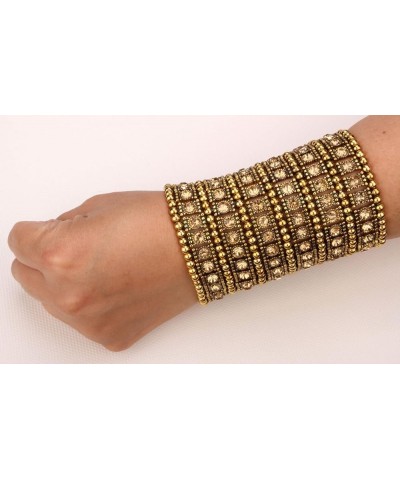 Women's Multilayer Wide Stretch Cuff Bracelets Fit Various Wrist Sizes - Soft Elastic Band - Lead & Nickle Free Gold 4.0 Inch...