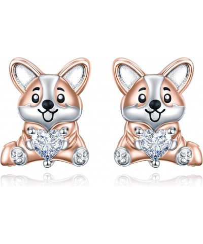 Corgi Earrings Jewelry Gifts for Women Girls 925 Sterling Silver Corgi Dog Stud Earrings CZ Cubic Zirconia Stud Earrings Cute...