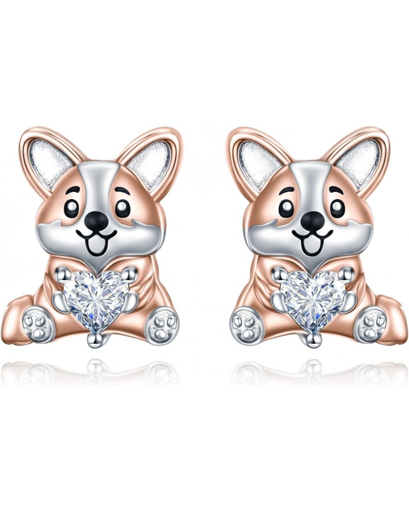 Corgi Earrings Jewelry Gifts for Women Girls 925 Sterling Silver Corgi Dog Stud Earrings CZ Cubic Zirconia Stud Earrings Cute...