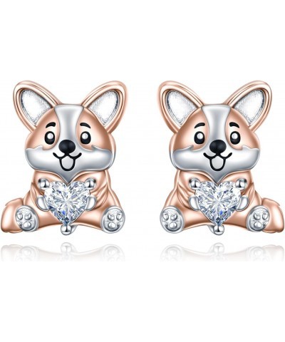 Corgi Earrings Jewelry Gifts for Women Girls 925 Sterling Silver Corgi Dog Stud Earrings CZ Cubic Zirconia Stud Earrings Cute...