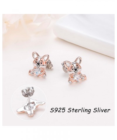 Corgi Earrings Jewelry Gifts for Women Girls 925 Sterling Silver Corgi Dog Stud Earrings CZ Cubic Zirconia Stud Earrings Cute...