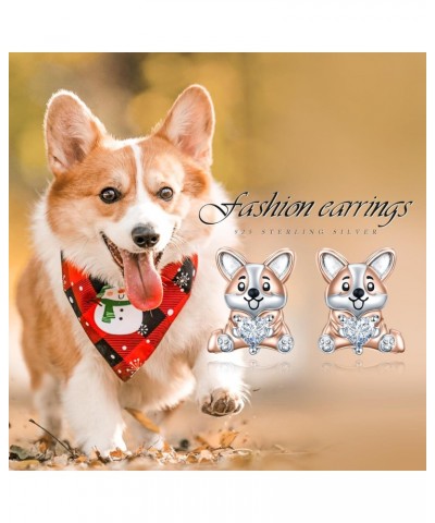 Corgi Earrings Jewelry Gifts for Women Girls 925 Sterling Silver Corgi Dog Stud Earrings CZ Cubic Zirconia Stud Earrings Cute...