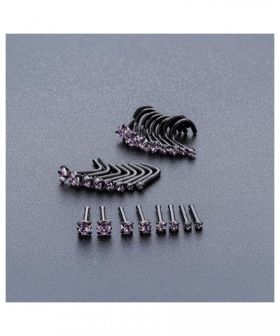 20G 18G Nose Rings Studs Stainless Steel Nose Rings for Women Men Round CZ Nose Bone L Shaped Screw Nose Stud Ring Set Nostri...