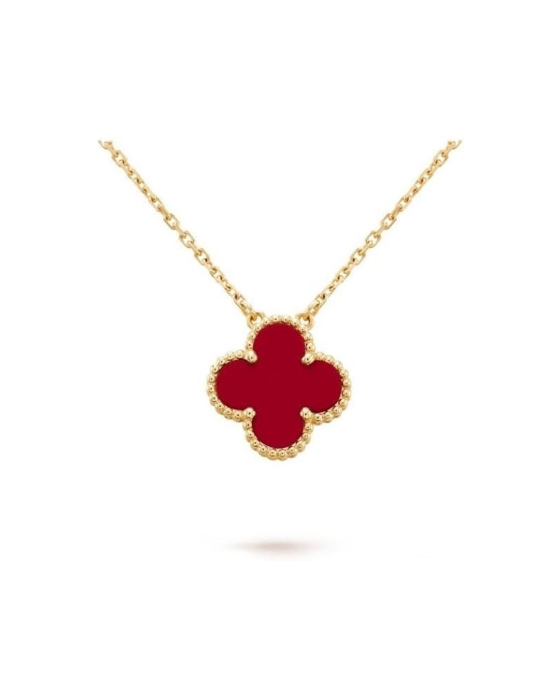 Silver Golden Lucky Four-Leaf Pendant Necklace For Woman White Shell Flower Fine Jewelry 45CM_GOLD-COLOR Red 4 leaves $19.90 ...