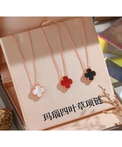 Silver Golden Lucky Four-Leaf Pendant Necklace For Woman White Shell Flower Fine Jewelry 45CM_GOLD-COLOR Red 4 leaves $19.90 ...