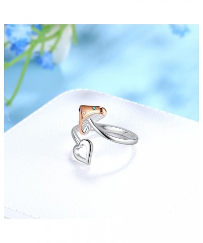 Adjustable Mushroom Ring Women Rose Gold Over 925 Sterling Silver Mushroom Dangle Earrings for Girls Love Heart Mushroom Neck...