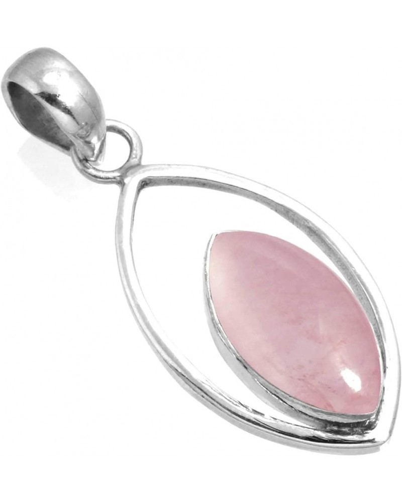 925 Sterling Silver Statement Pendant for Women 8x16 Marquoise Gemstone Handmade Jewelry for Gift (99584_P) Rose Quartz $17.9...