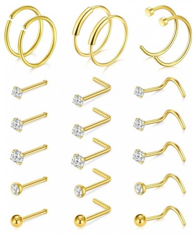 20G Nose Rings Hoops Nose Rings Studs for Nose Piercings Surgical Steel Nose Piercing jewelry for Women Men 5 gold $10.99 Bod...