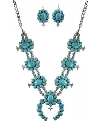 Turquoise Vintage Squash Blossom Metal Statement Necklace/w Earrings No.885 $20.39 Jewelry Sets