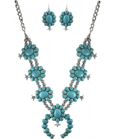 Turquoise Vintage Squash Blossom Metal Statement Necklace/w Earrings No.885 $20.39 Jewelry Sets