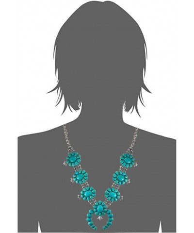 Turquoise Vintage Squash Blossom Metal Statement Necklace/w Earrings No.885 $20.39 Jewelry Sets