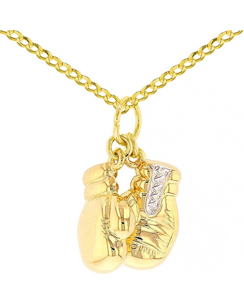 High Polish 14k Yellow Gold 3D Boxing Gloves Charm Sports Pendant Cuban Chain Necklace 16.0 Inches $113.75 Necklaces