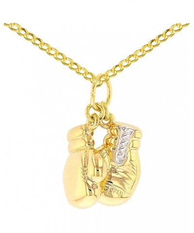 High Polish 14k Yellow Gold 3D Boxing Gloves Charm Sports Pendant Cuban Chain Necklace 16.0 Inches $113.75 Necklaces