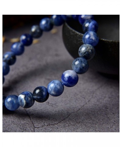 Crystal Agate Blue Sodalite Bracelet | Chakra Reiki Healing Gemstone Bangle Wristlet| Elastic Stretchy Jewelry with Round Cry...