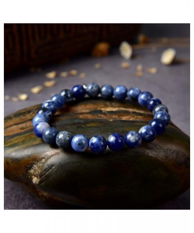 Crystal Agate Blue Sodalite Bracelet | Chakra Reiki Healing Gemstone Bangle Wristlet| Elastic Stretchy Jewelry with Round Cry...