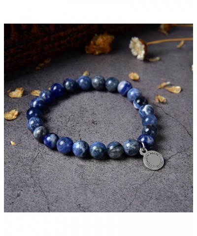 Crystal Agate Blue Sodalite Bracelet | Chakra Reiki Healing Gemstone Bangle Wristlet| Elastic Stretchy Jewelry with Round Cry...