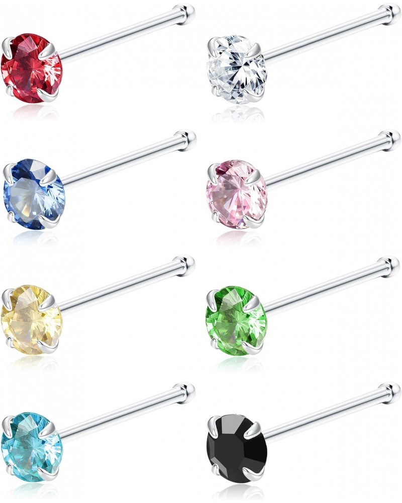 8Pcs 22G Sterling Silver Nose Rings Studs Pin for Women Men 3MM Mix Color Round Czech Crystal Nose Body Piercing Jewelry $9.6...