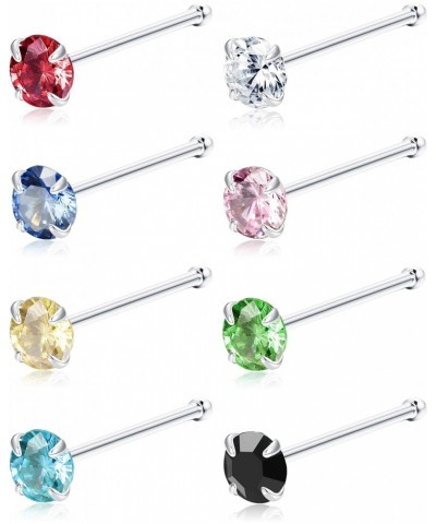 8Pcs 22G Sterling Silver Nose Rings Studs Pin for Women Men 3MM Mix Color Round Czech Crystal Nose Body Piercing Jewelry $9.6...