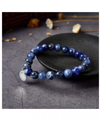 Crystal Agate Blue Sodalite Bracelet | Chakra Reiki Healing Gemstone Bangle Wristlet| Elastic Stretchy Jewelry with Round Cry...