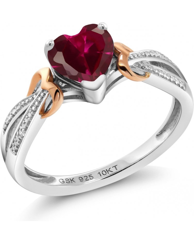 925 Silver and 10K Rose Gold Red Created Ruby and Diamond Ring For Women (0.98 Cttw, Heart Shape 6MM, Available in size 5, 6,...