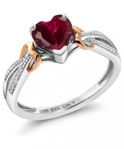 925 Silver and 10K Rose Gold Red Created Ruby and Diamond Ring For Women (0.98 Cttw, Heart Shape 6MM, Available in size 5, 6,...