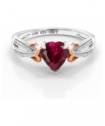 925 Silver and 10K Rose Gold Red Created Ruby and Diamond Ring For Women (0.98 Cttw, Heart Shape 6MM, Available in size 5, 6,...