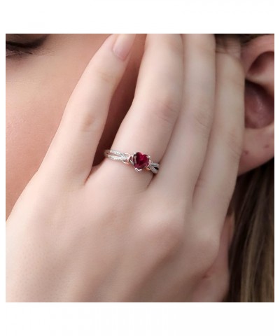 925 Silver and 10K Rose Gold Red Created Ruby and Diamond Ring For Women (0.98 Cttw, Heart Shape 6MM, Available in size 5, 6,...