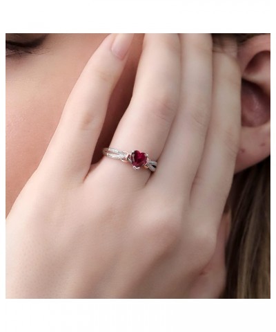 925 Silver and 10K Rose Gold Red Created Ruby and Diamond Ring For Women (0.98 Cttw, Heart Shape 6MM, Available in size 5, 6,...