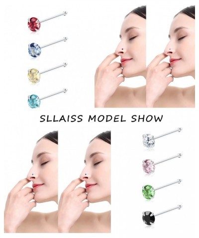 8Pcs 22G Sterling Silver Nose Rings Studs Pin for Women Men 3MM Mix Color Round Czech Crystal Nose Body Piercing Jewelry $9.6...