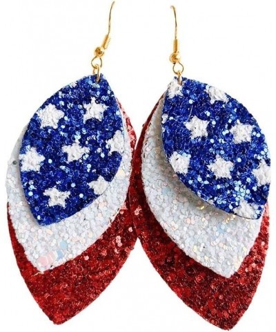 American Flag Earrings 4th of July Blue White Red Leather Earrings Multiple Layer Shiny Dangle Earrings Independence Day Holi...