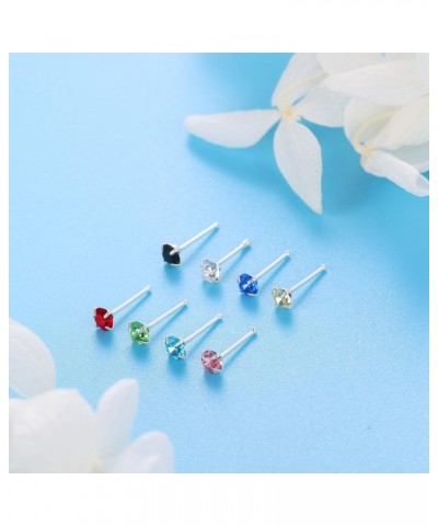 8Pcs 22G Sterling Silver Nose Rings Studs Pin for Women Men 3MM Mix Color Round Czech Crystal Nose Body Piercing Jewelry $9.6...